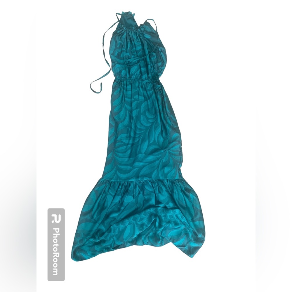 Green silk maxi dress with cutouts on side